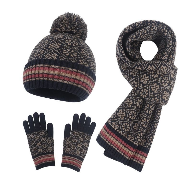 Winter Men’S And Women’S Knitted Hat Scarf Gloves Three-Piece Wool Set