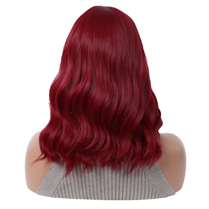 14Inch Women Fashion Burgundy Bangs Curly Hair Wig