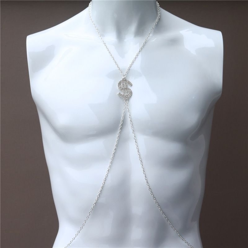 Women’S Fashion Sexy Dollar Breast Support Rhinestone Body Chain